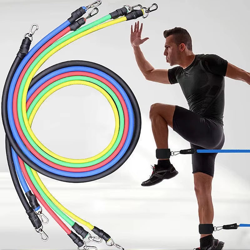 11Pcs TPE Resistance Band Set Fitness Band Pull Rope Elastic Training Band with Door Anchor Handles Carry Bag Legs Ankle Straps
