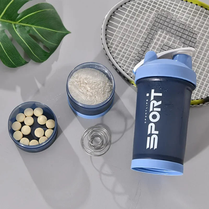 500ML 3-Layer Sports Water Protein Powder Shaker Bottle Outdoor Travel Portable Leakproof Drinkware Plastic Drink BPA Free