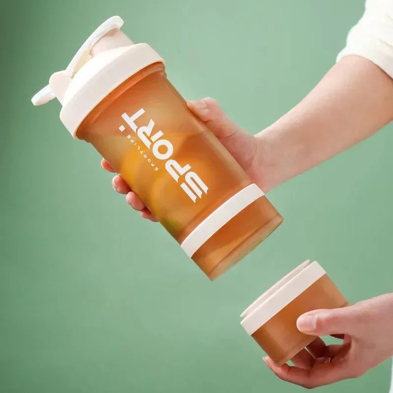 500ML 3-Layer Sports Water Protein Powder Shaker Bottle Outdoor Travel Portable Leakproof Drinkware Plastic Drink BPA Free